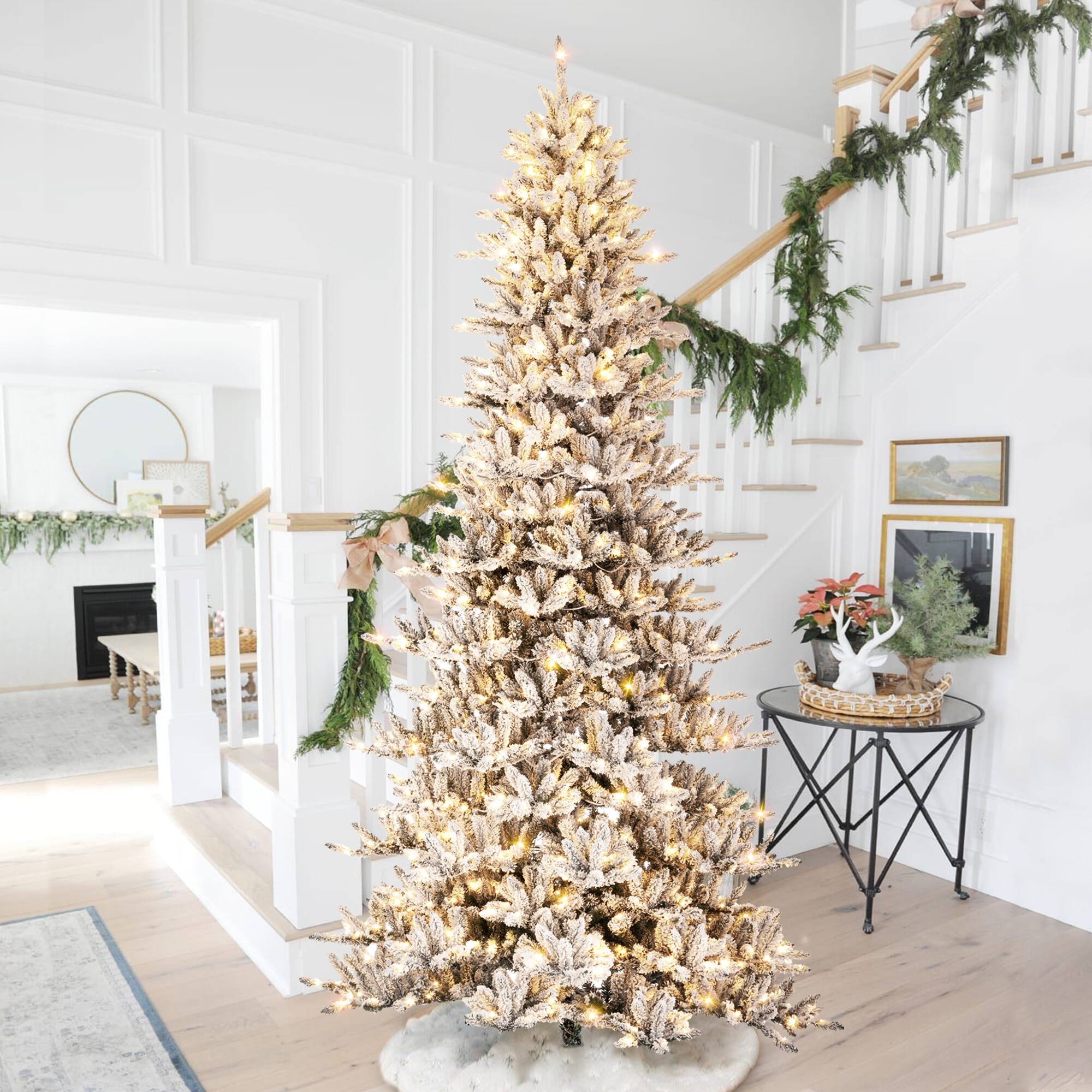 11ft. Pre-Lit Flocked Fir Artificial Christmas Tree, Warm White Lights